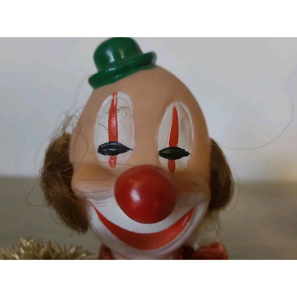 Lot 3 Rubber Plastic Head Satin Ball Figurine Elf Snowman Clown Styrofoam Base
